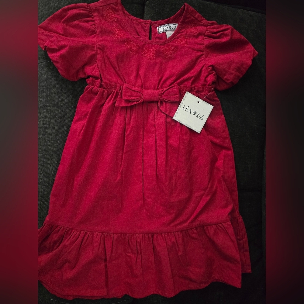 Girls' Red Bow-Front Formal Dress